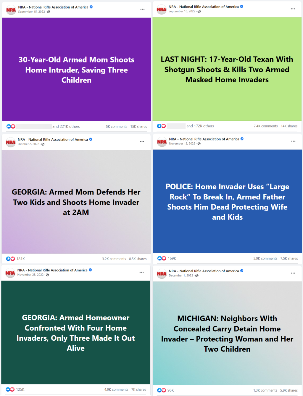 NRA Facebook posts about home invasions